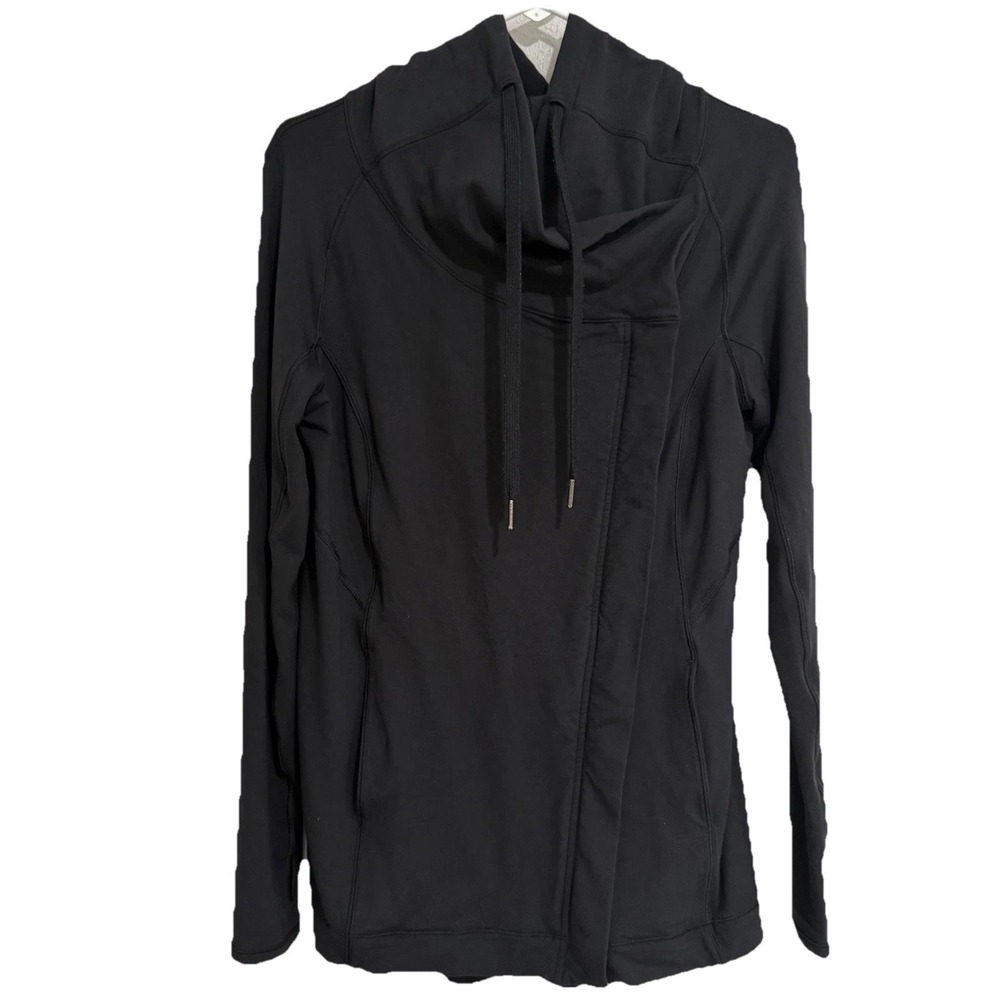 Lululemon Coast Easy Wrap Jacket Womens Size 6 Black Cowl Neck Asymmetrical‎ Zip